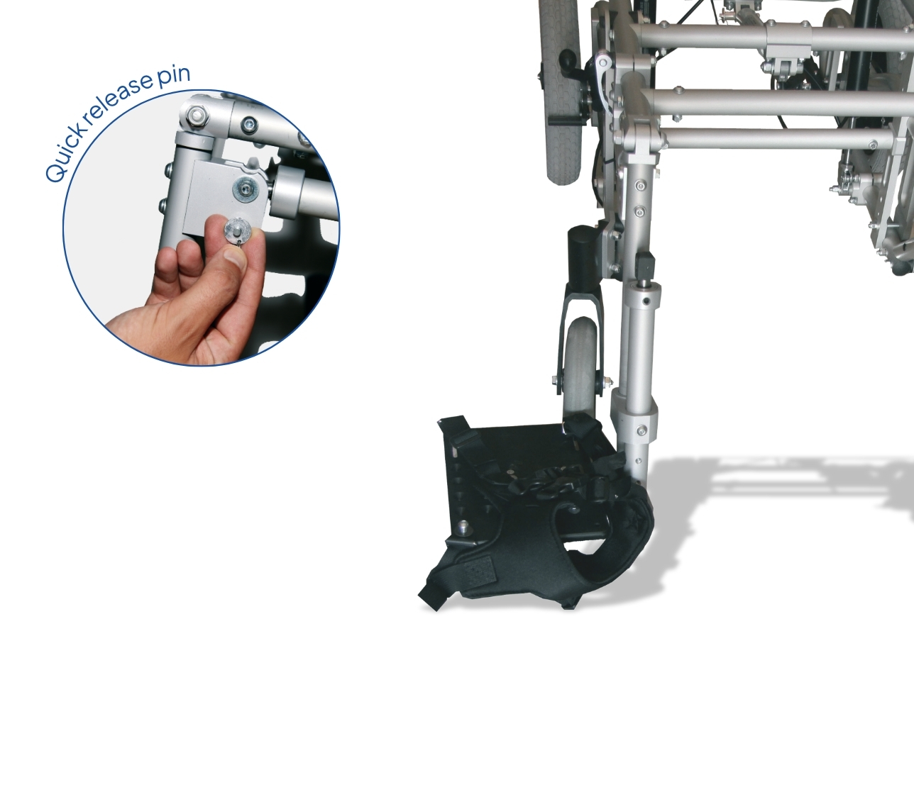 Montante poggiagamba regolabile con quick release pin